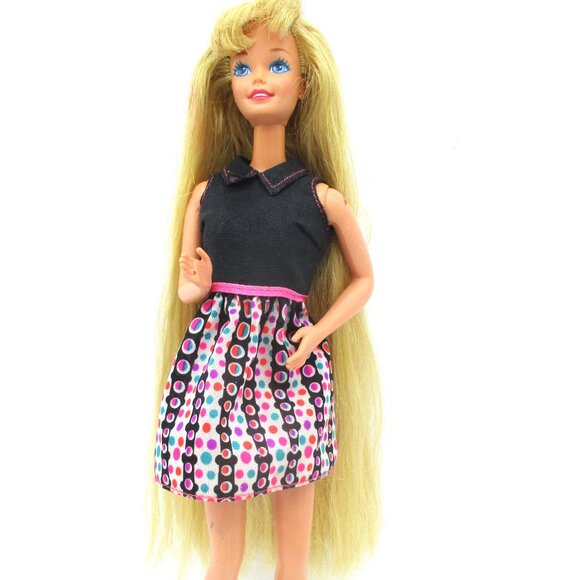 Vitg Mattel Barbie 1960 Body 1975 Head Long Blonde Hair Barbie Polka Dress Dot a - Picture 1 of 8